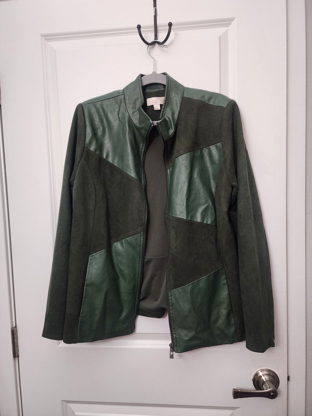 Belle by Kim Gravel Dark Green Mixed-Media Zip Jacket